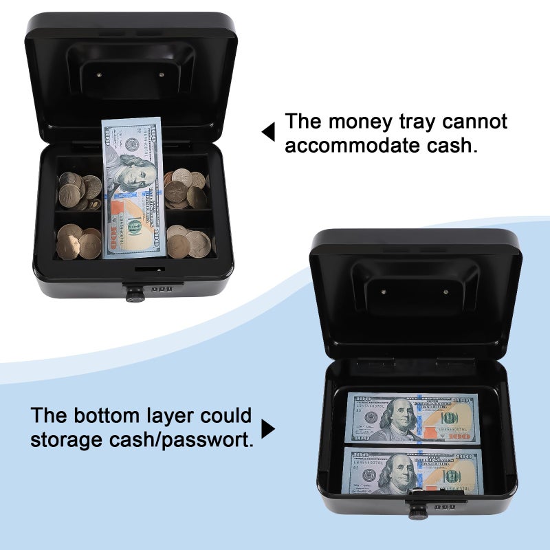 KYODOLED Cash Box with Combination Lock Safe Metal Money Box with Money Tray for Security Lock Box 7.87"x 6.30"x 3.35" Black - Image 5